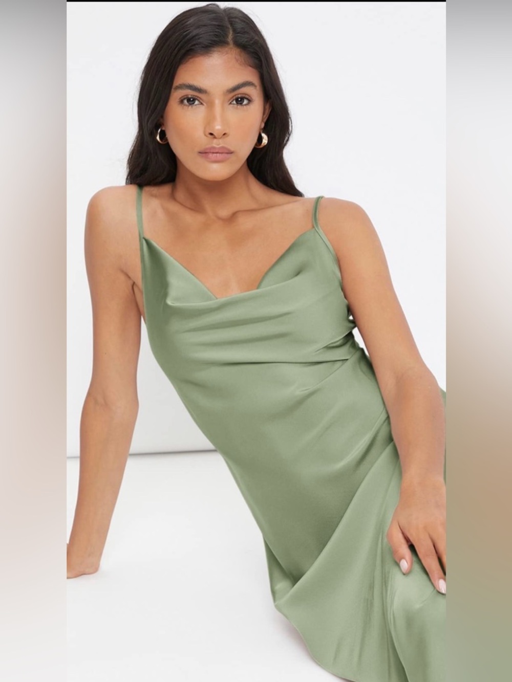 Forever 21 Olive Green Satin Slip Dress with Spaghetti Straps